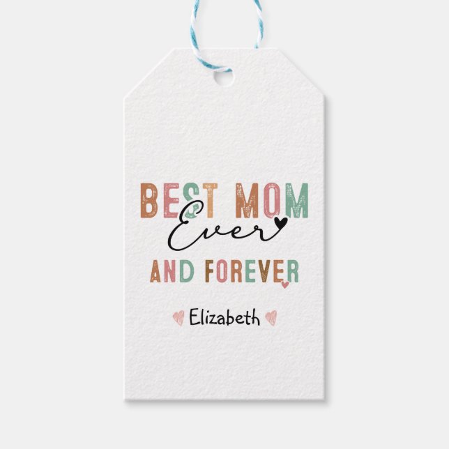 Étiquettes-cadeau Meilleure maman jamais rétro Script Super fête des (Devant)