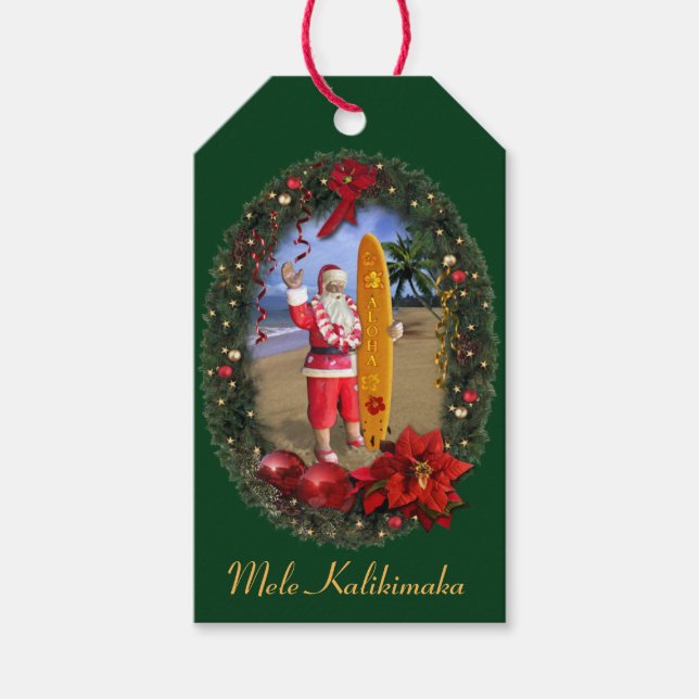 Étiquettes-cadeau Mele Kalikimaka Hawaiian Père Noël (Devant)