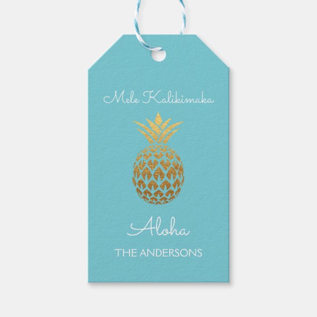Étiquettes-cadeau Mele Kalikimaka - Noël Aloha Pineappy (Devant)