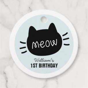 Étiquettes Cadeau Meow Black Cat Face Blue Boy Anniversaire Merci