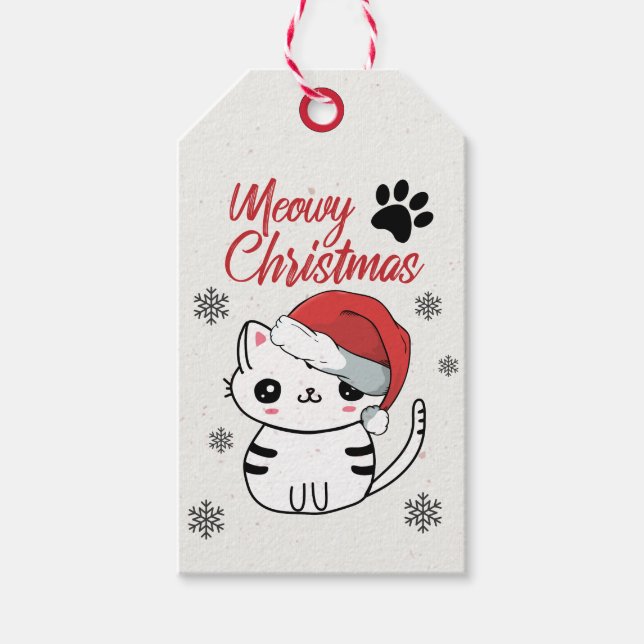 Étiquettes-cadeau Meowy Christmas adorable chat (Devant)