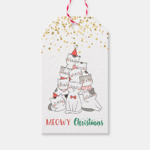 Étiquettes-cadeau Meowy Christmas Cute Funny Pun Cat Kitty Lover