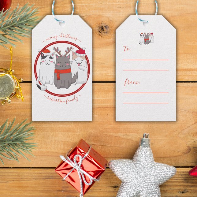 Étiquettes-cadeau Meowy Christmas Cute Holiday Cats (Créateur téléchargé)