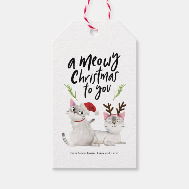 Étiquettes-cadeau Meowy Christmas Cute Kitty Cats (Devant)