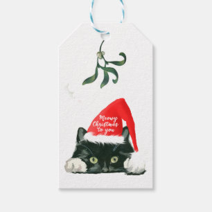 Étiquettes-cadeau meowy noël chat de vacances à santa hat tags
