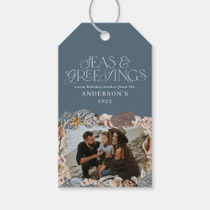 Étiquettes-cadeau Mer de Noël tropicale chaude salutations photo ble