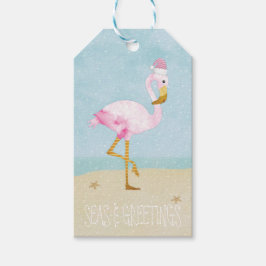 Étiquettes-cadeau Mer et salutations Aquarelle Flamant rose rose