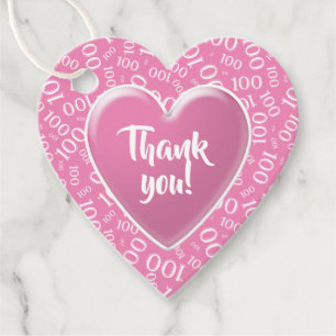Étiquettes Cadeau Merci 100e nombre aléatoire Motif rose/blanc