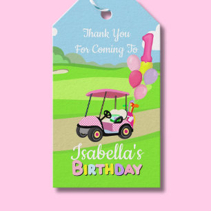 Étiquettes-cadeau Merci 1er Anniversaire Polka Point Rose Fille Golf