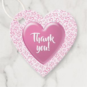Étiquettes Cadeau Merci 35e nombre aléatoire Motif rose/blanc
