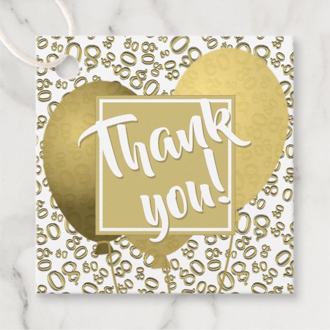 Étiquettes Cadeau Merci 80e nombre Motif or et blanc (Devant)