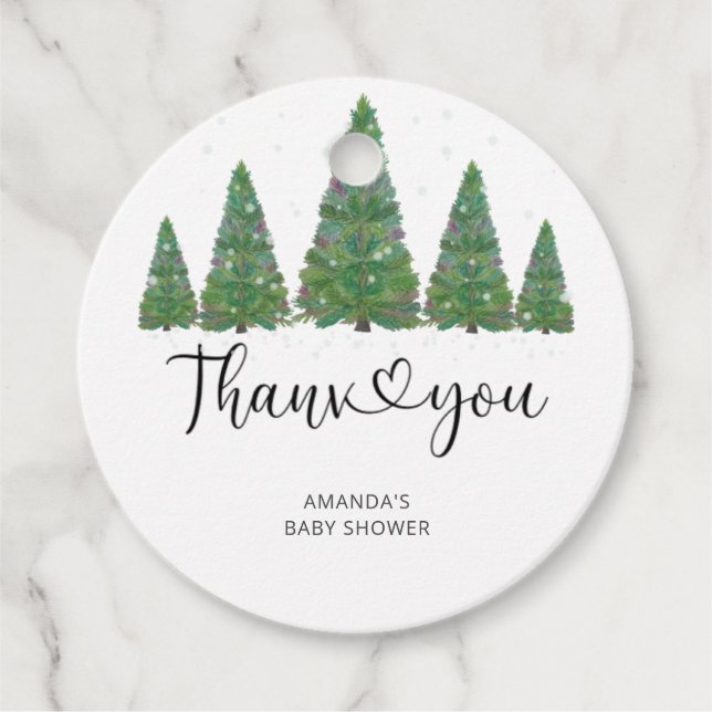 Étiquettes Cadeau Merci à feuillage persistant de Noël (Devant)