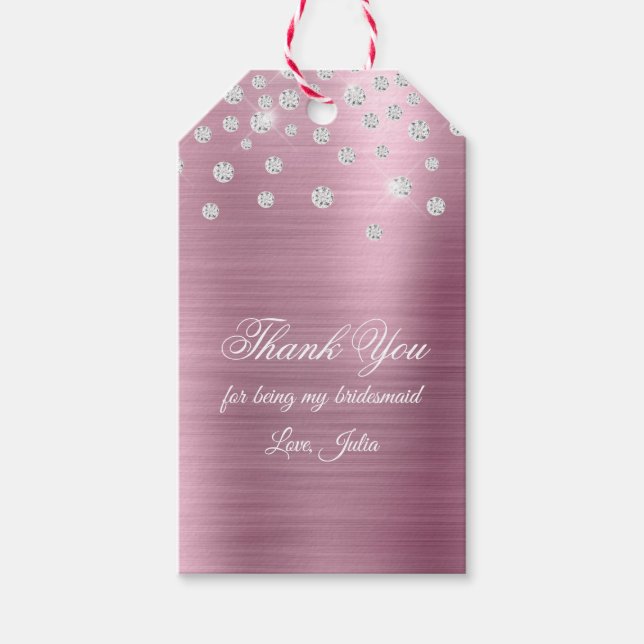 Étiquettes-cadeau Merci à huile rose Confetti en diamant brillant (Devant)