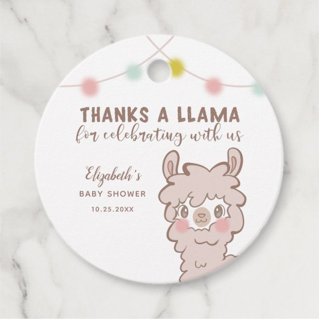 Étiquettes Cadeau Merci À Llama Cute Baby shower (Devant)