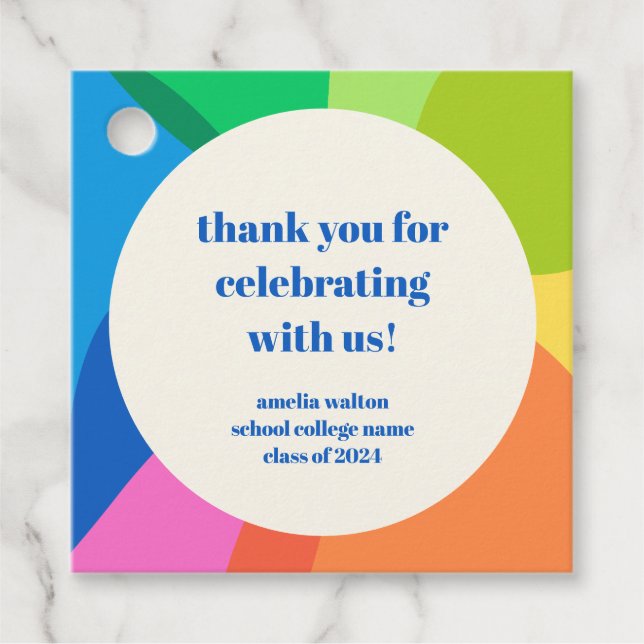 Étiquettes Cadeau Merci Abstrait Rainbow Custom Graduation Party (Devant)
