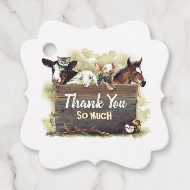 Étiquettes Cadeau Merci Animaux de ferme fête d'anniversaire (Devant)