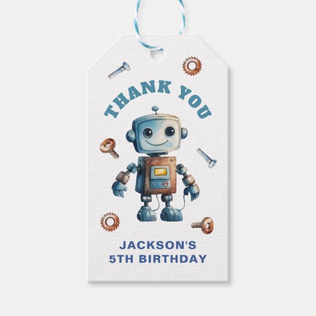 Étiquettes-cadeau Merci Anniversaire de enfant robotique (Devant)