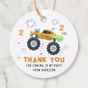 Étiquettes Cadeau Merci Anniversaire Moderne Monster Car Trucs Nom