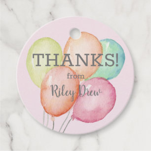 Étiquettes Cadeau Merci Aquarelle Ballons rose