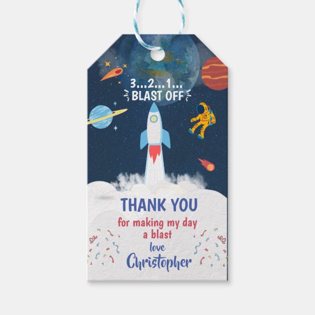 Étiquettes-cadeau Merci Astronaut fête d'anniversaire (Devant)