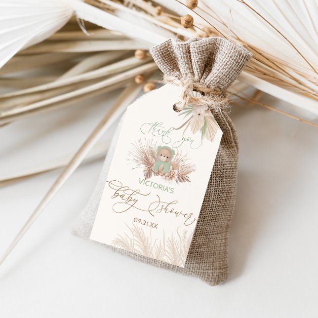 Étiquettes-cadeau Merci Baby shower de la Pampas de l'ours (Créateur téléchargé)