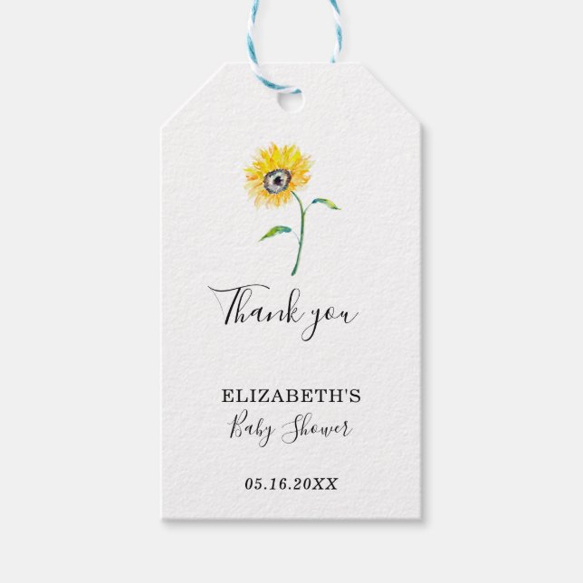Étiquettes-cadeau Merci Baby shower de tournesol Aquarelle simple (Devant)