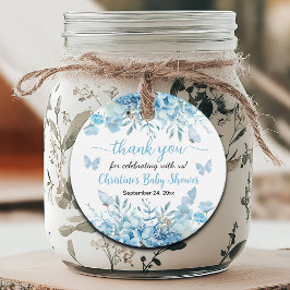Étiquettes Cadeau Merci Baby shower floral bleu