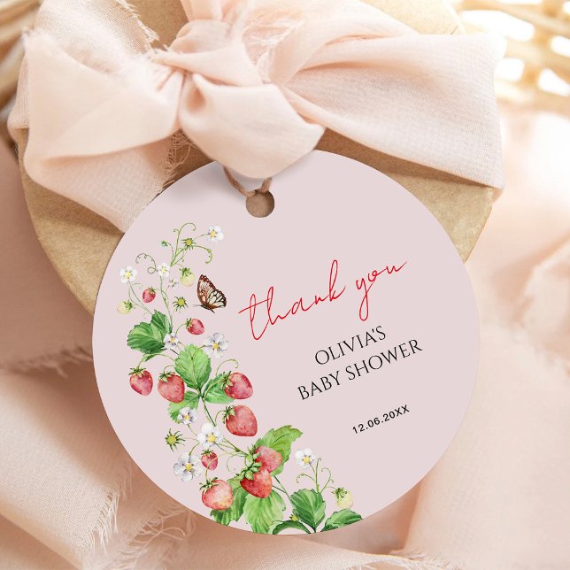 Étiquettes Cadeau Merci Baby shower fraise (Créateur téléchargé)