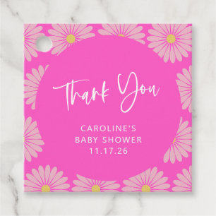 Étiquettes Cadeau Merci Baby shower rose fleur scandinave