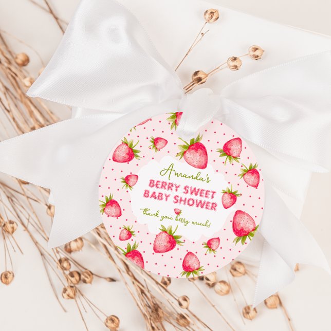 Étiquettes Cadeau Merci Baby shower rose fraise (Créateur téléchargé)