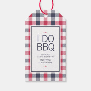 Étiquettes-cadeau Merci BBQ préppy rouge blanc et bleu plaqué