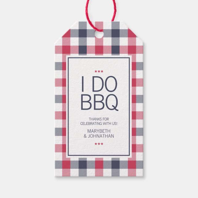 Étiquettes-cadeau Merci BBQ préppy rouge blanc et bleu plaqué (Devant)