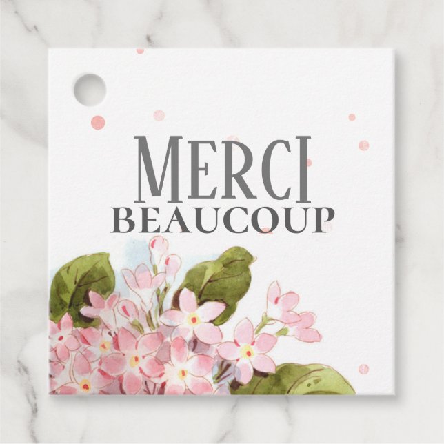 Étiquettes Cadeau Merci Beaucoup Merci Rose Aquarelle Hydrangea (Devant)