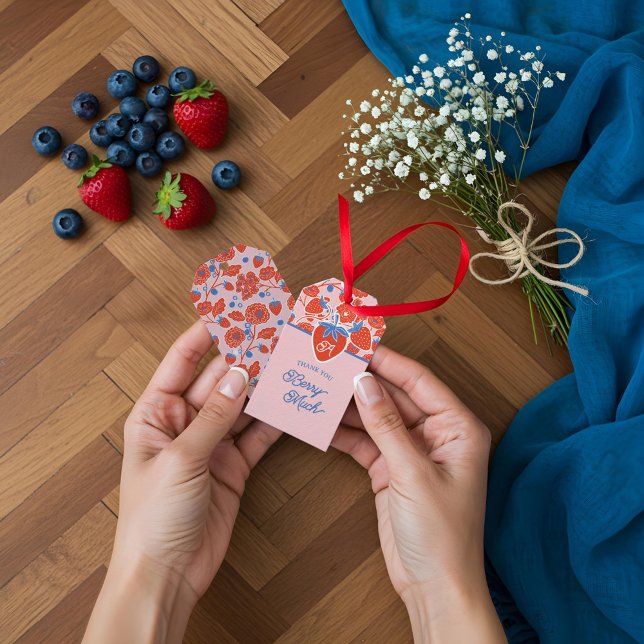 Étiquettes-cadeau Merci Berry Beaucoup Floral Fraise Blueberry (Thank You Berry Much Floral Strawberry Blueberry Gift Tags)