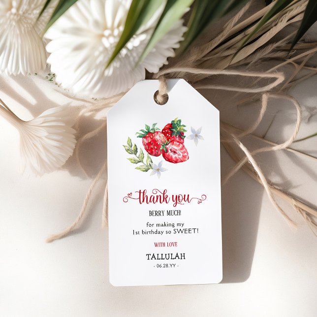 Étiquettes-cadeau Merci 'Berry Many' Fraise 1er anniversaire (Créateur téléchargé)