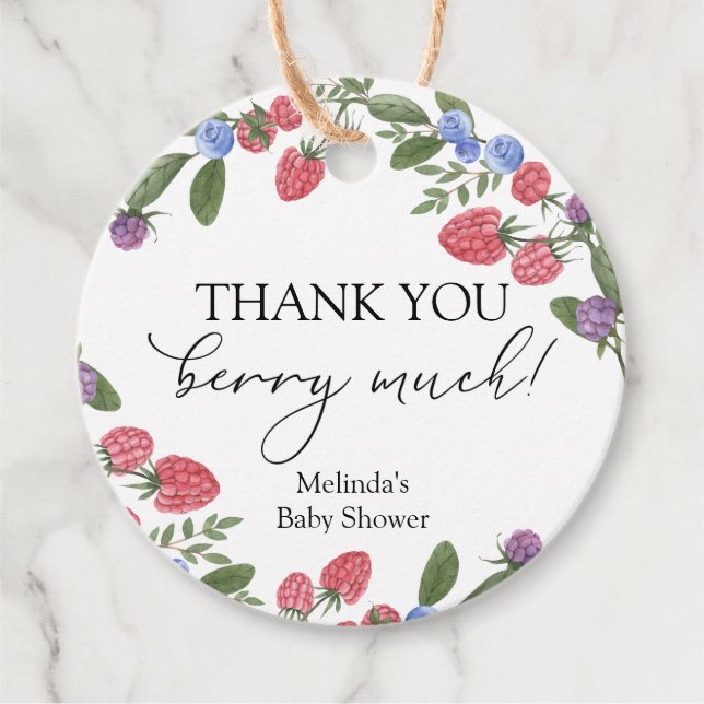 Étiquettes Cadeau Merci Berry Much Shower (Devant)