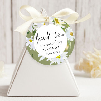Étiquettes Cadeau Merci blanc Baby shower marguerite Favoriser Cercl