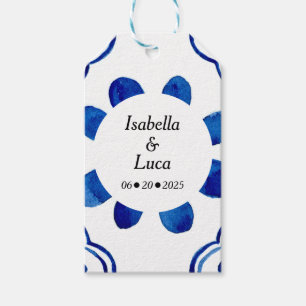 Étiquettes-cadeau Merci Bleu Bleu Floral Carrelage