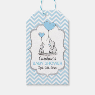 Étiquettes-cadeau Merci bleu de baby shower d'éléphant de Chevron