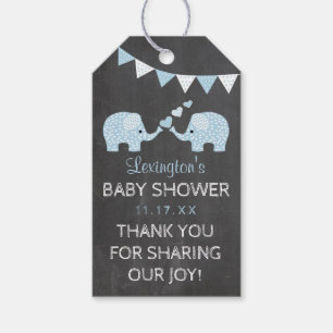 Étiquettes-cadeau Merci bleu de baby shower d'éléphants de garçon
