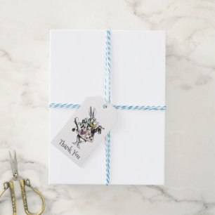 Étiquettes-cadeau Merci bleu de point de polka de lapin vintage du