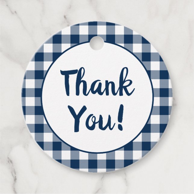 Étiquettes Cadeau Merci bleu En vichy de la marine (Devant)