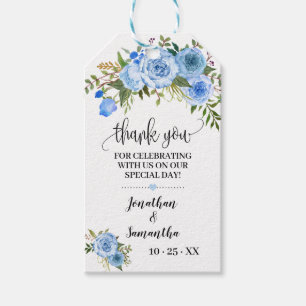 Étiquettes-cadeau Merci bleu floral