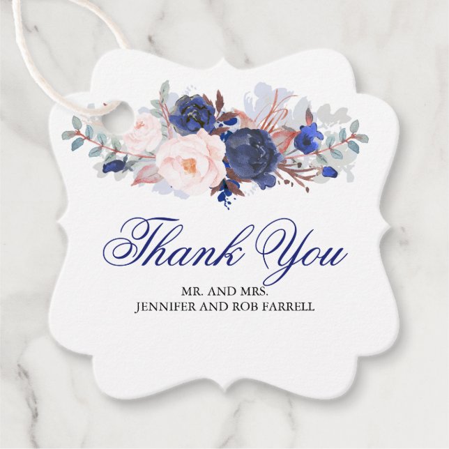 Étiquettes Cadeau Merci bleu marine et bleu marine (Devant)
