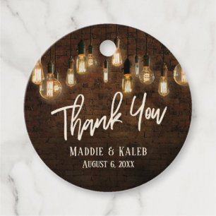 Étiquettes Cadeau Merci, Briques industrielles avec Edison Lights