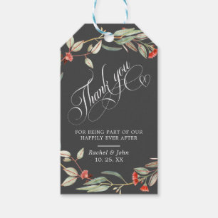 Étiquettes-cadeau Merci Calligraphique élégant gris floral