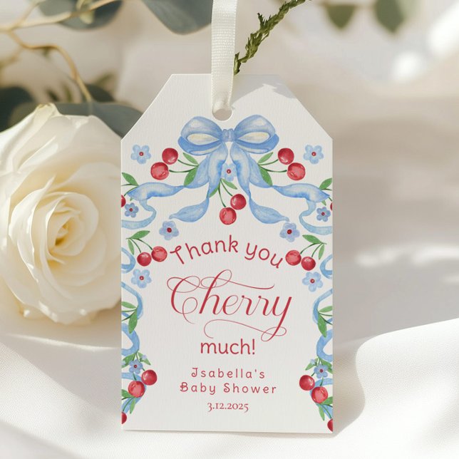 Étiquettes-cadeau Merci Cherry beaucoup baby shower arc bleu (Créateur téléchargé)