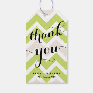 Étiquettes-cadeau Merci Chevron Vert Calligraphie Moderne Mignonne
