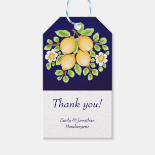 Étiquettes-cadeau Merci citron bleu fleurs jaunes