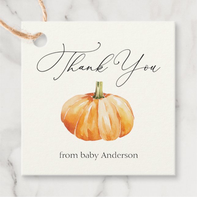 Étiquettes Cadeau Merci Citrouille Orange d'Automne  (Devant)